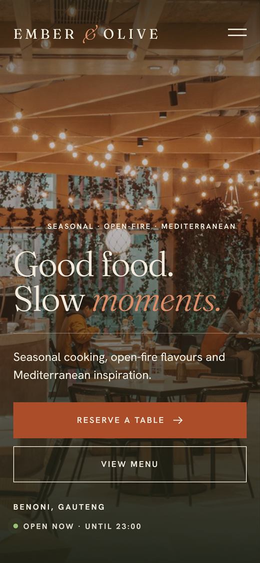 EMBER & OLIVE website preview — Restaurant
